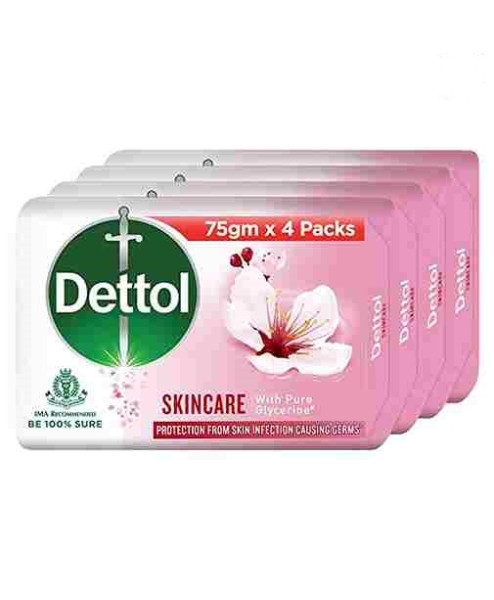 Dettol Skincare Pure Glycerine Soap, Protection from Skin Infection Causing Germs, 75g ( Pack Of 4)